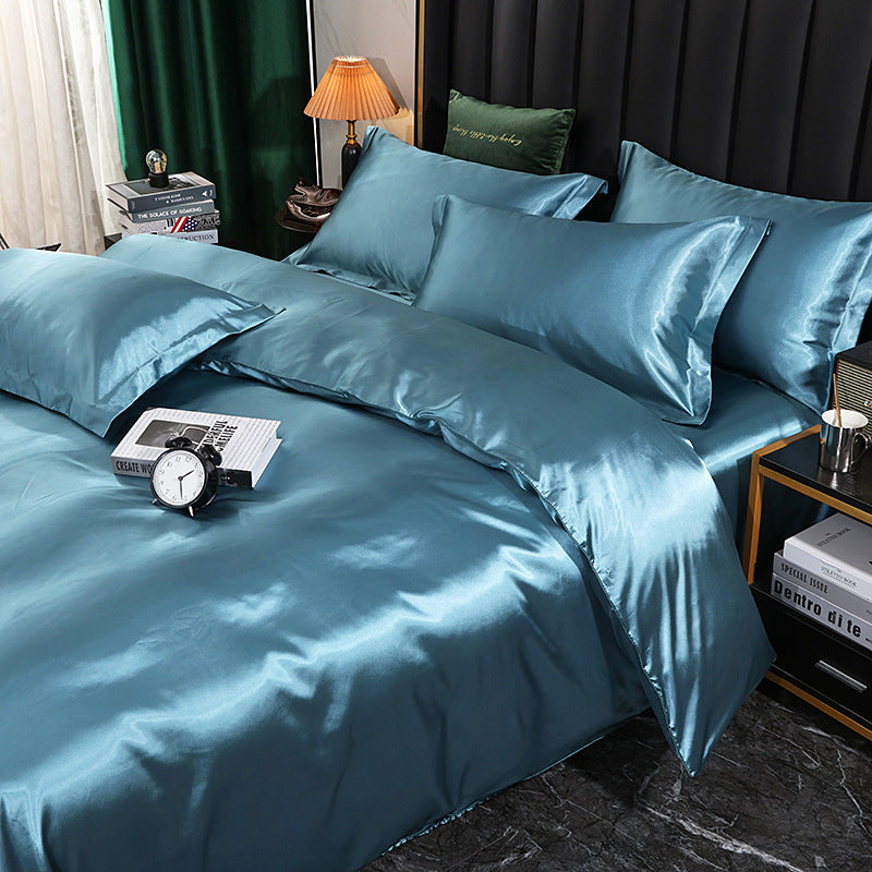 Luxury silk four-piece set double-sided mulberry silk satin quilt cover ice silk silk sheets bedding wholesale