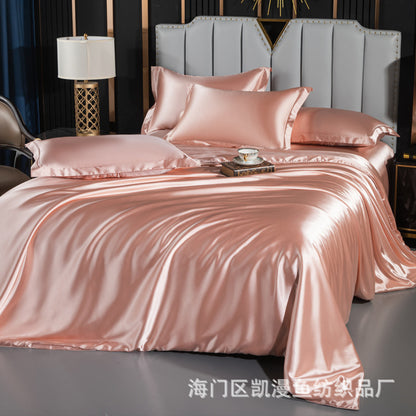 European-style satin four-piece set, Nantong City home textile wholesale, solid color silk silk duvet covers, bed sheets, covers, bedding