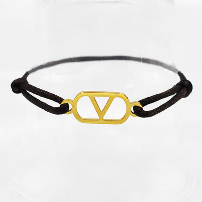 Cross-border source foreign trade hand-woven couple stainless steel Warren V bracelet hollow English letter bracelet adjustable