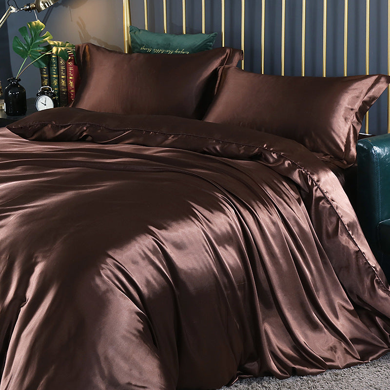 Luxury silk four-piece set double-sided mulberry silk satin quilt cover ice silk silk sheets bedding wholesale