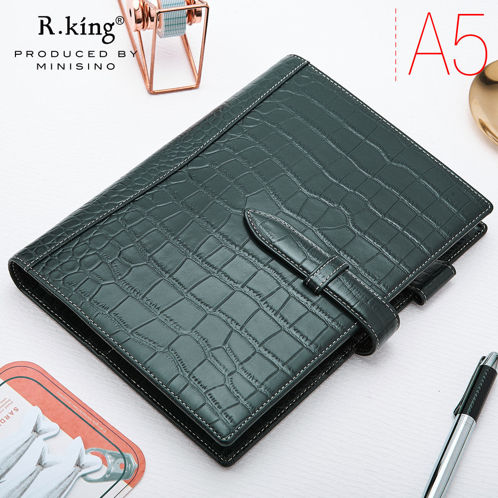 r.king Pinshi B5A5 loose-leaf crocodile pattern cowhide handbook, leather note, office stationery, business notebook