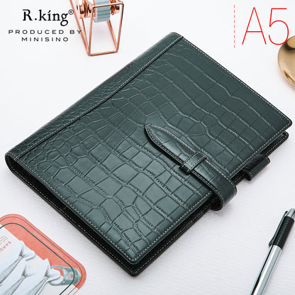 r.king Pinshi B5A5 loose-leaf crocodile pattern cowhide handbook, leather note, office stationery, business notebook