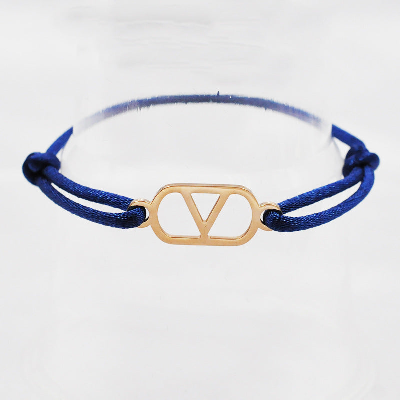 Cross-border source foreign trade hand-woven couple stainless steel Warren V bracelet hollow English letter bracelet adjustable