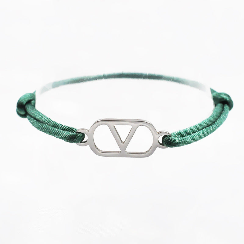 Cross-border source foreign trade hand-woven couple stainless steel Warren V bracelet hollow English letter bracelet adjustable