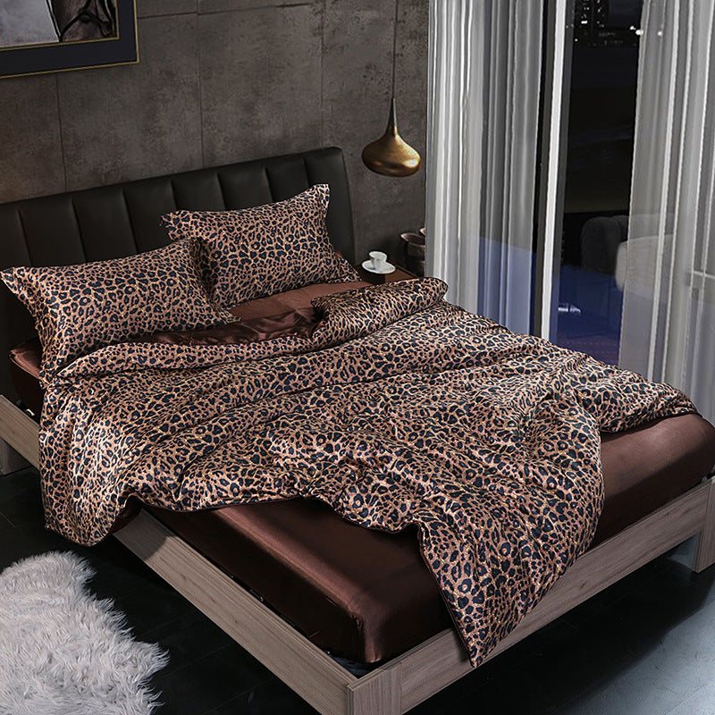 Luxury silk four-piece set double-sided mulberry silk satin quilt cover ice silk silk sheets bedding wholesale