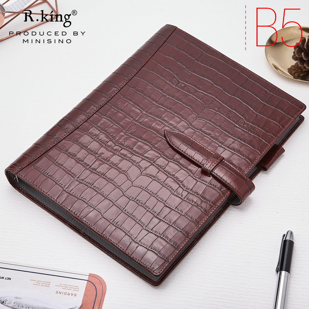 r.king Pinshi B5A5 loose-leaf crocodile pattern cowhide handbook, leather note, office stationery, business notebook