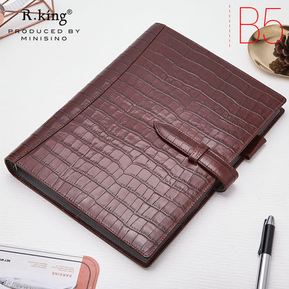 r.king Pinshi B5A5 loose-leaf crocodile pattern cowhide handbook, leather note, office stationery, business notebook