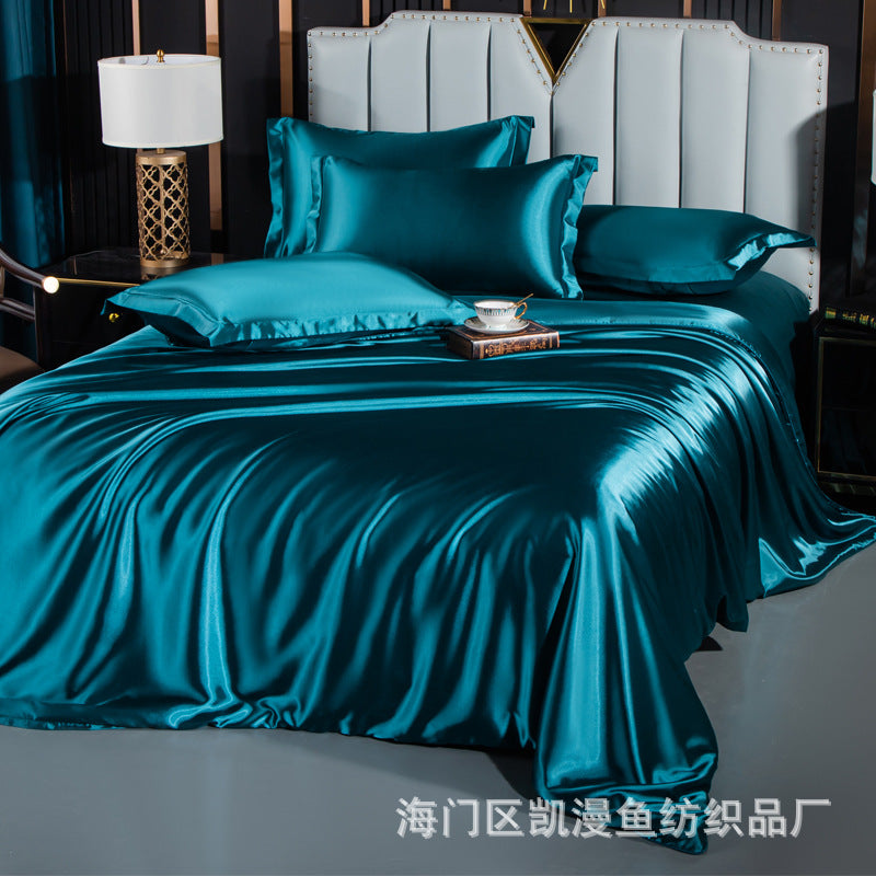 European-style satin four-piece set, Nantong City home textile wholesale, solid color silk silk duvet covers, bed sheets, covers, bedding