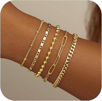 European and American cross-border simple five-piece bracelet men's hip hop niche metal chain set multi-layer chain simple bracelet
