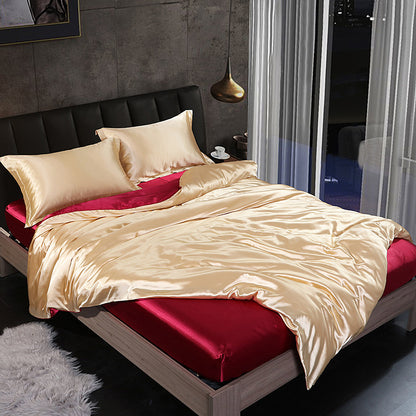 Luxury silk four-piece set double-sided mulberry silk satin quilt cover ice silk silk sheets bedding wholesale