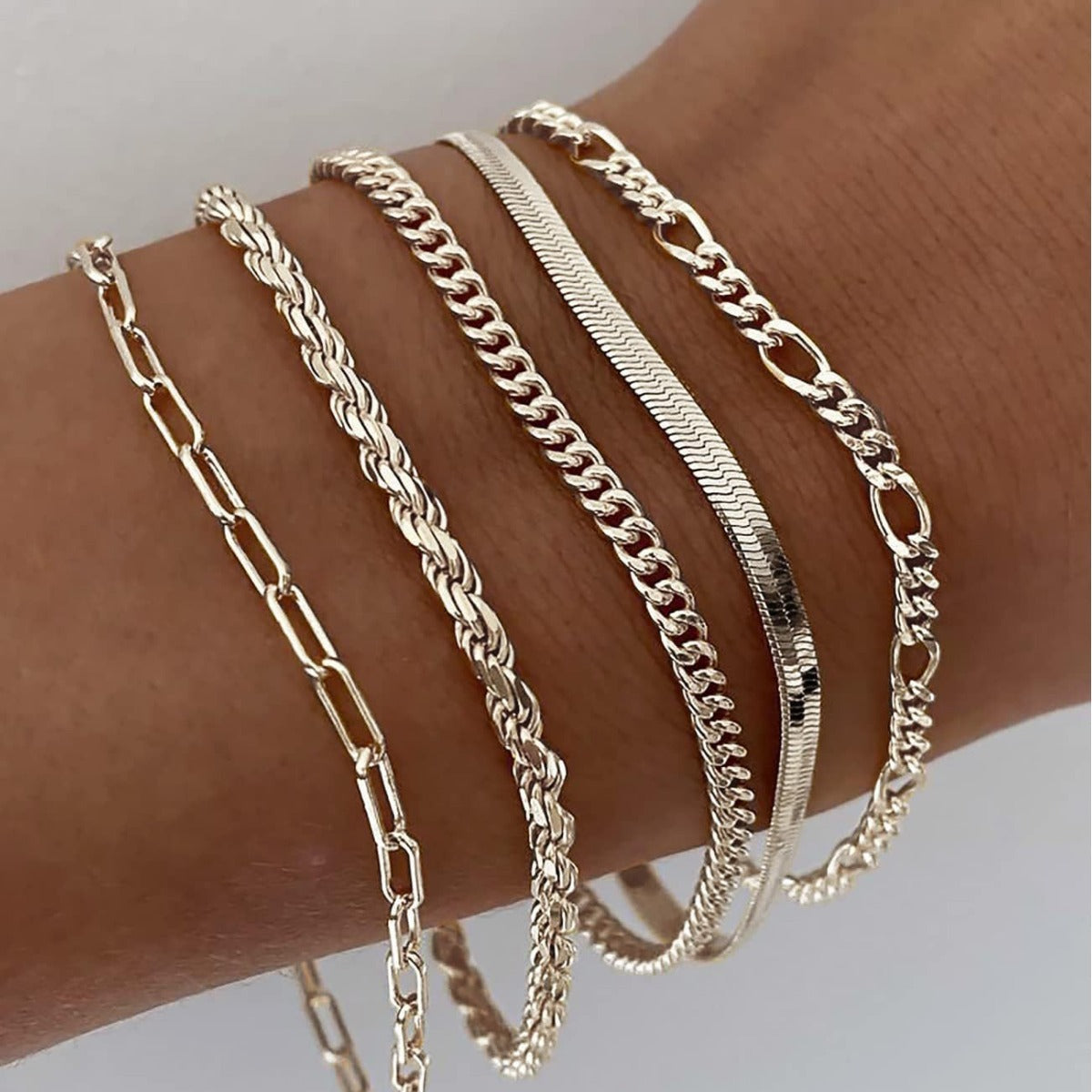 European and American cross-border simple five-piece bracelet men's hip hop niche metal chain set multi-layer chain simple bracelet
