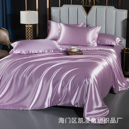 European-style satin four-piece set, Nantong City home textile wholesale, solid color silk silk duvet covers, bed sheets, covers, bedding