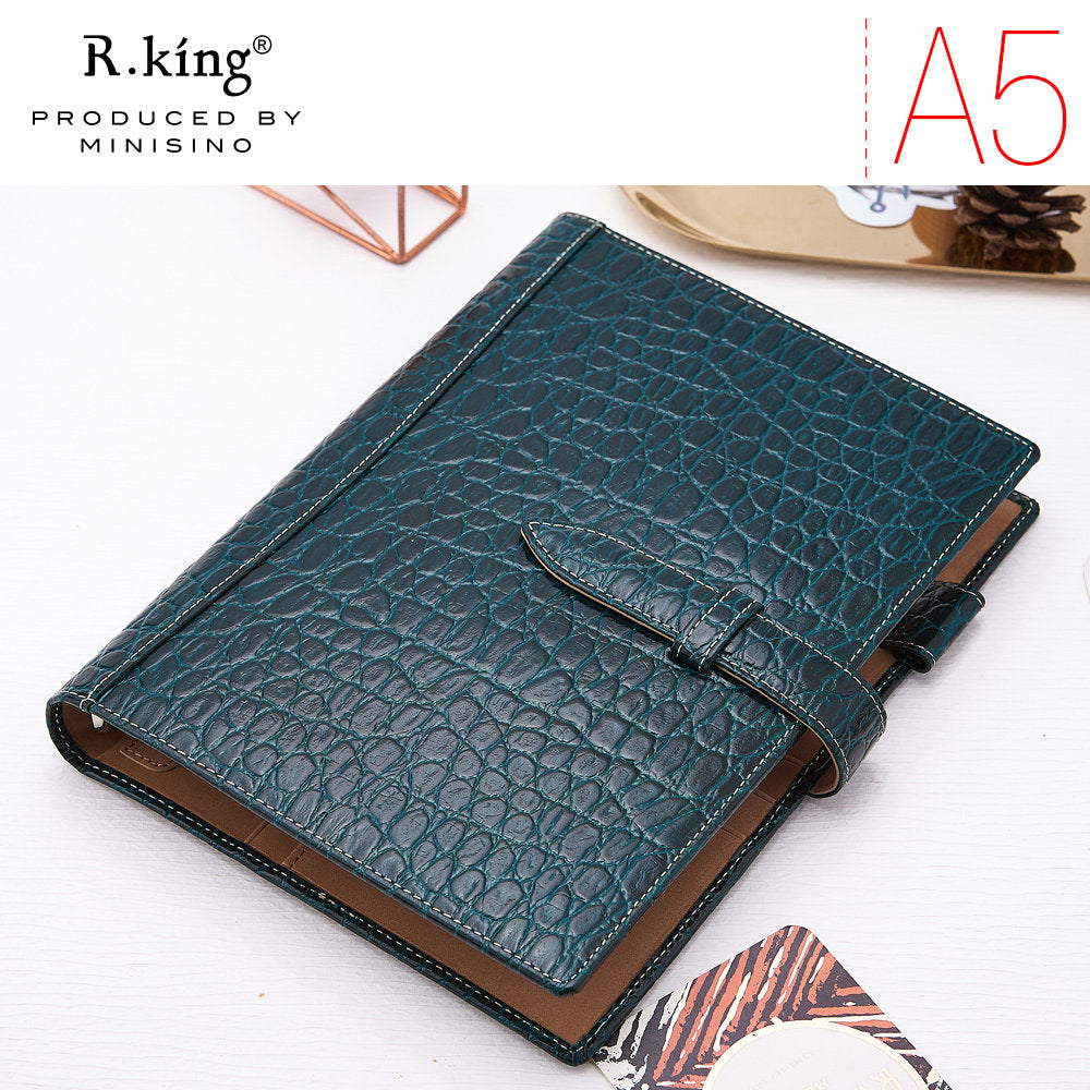 r.king Pinshi B5A5 loose-leaf crocodile pattern cowhide handbook, leather note, office stationery, business notebook