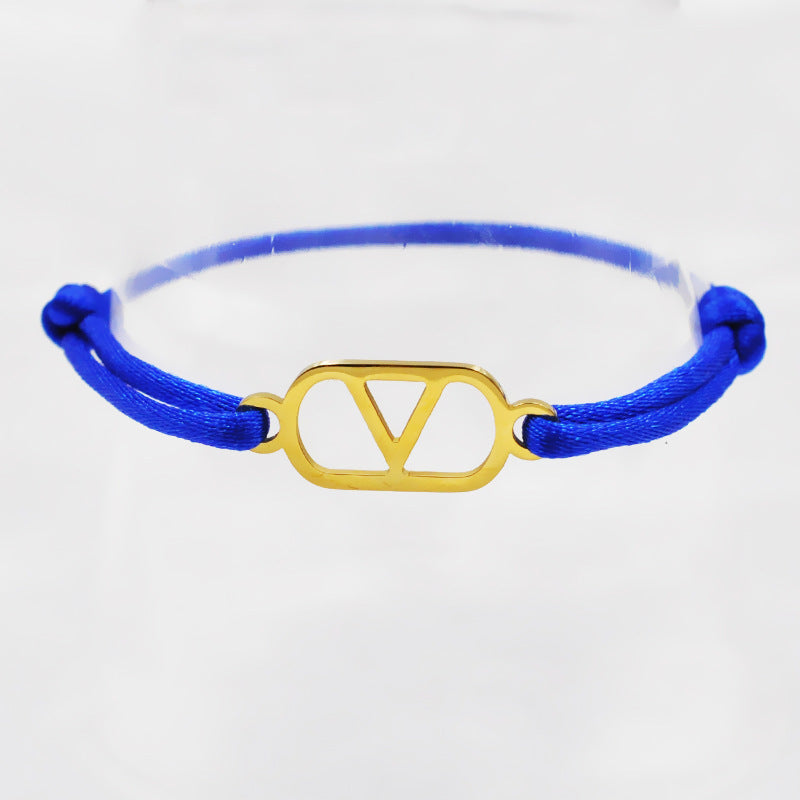 Cross-border source foreign trade hand-woven couple stainless steel Warren V bracelet hollow English letter bracelet adjustable