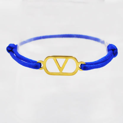 Cross-border source foreign trade hand-woven couple stainless steel Warren V bracelet hollow English letter bracelet adjustable