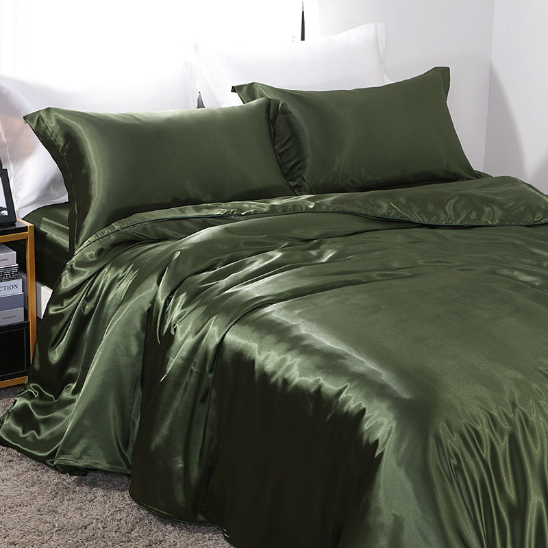Luxury silk four-piece set double-sided mulberry silk satin quilt cover ice silk silk sheets bedding wholesale
