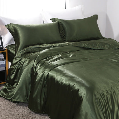 Luxury silk four-piece set double-sided mulberry silk satin quilt cover ice silk silk sheets bedding wholesale