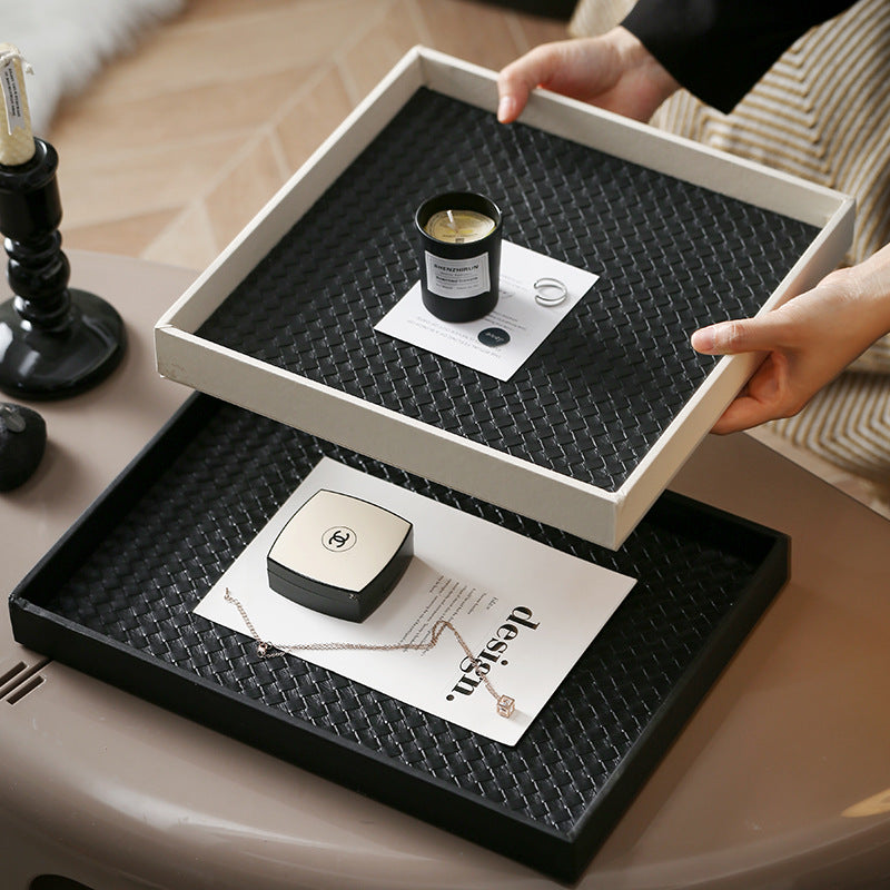 Light luxury leather pallet square living room model room high-end aromatherapy perfume cosmetics storage tray ornament