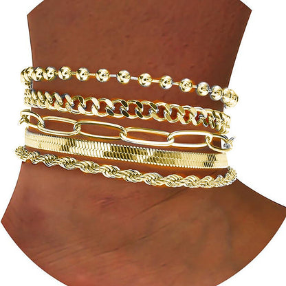 European and American cross-border simple five-piece bracelet men's hip hop niche metal chain set multi-layer chain simple bracelet
