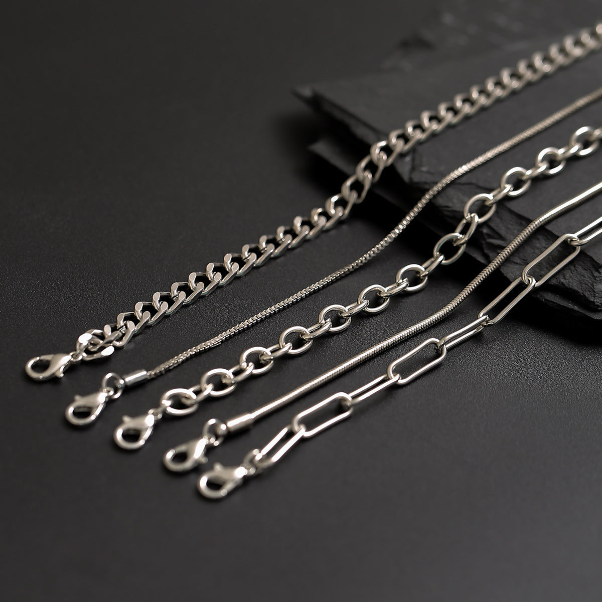 European and American cross-border simple five-piece bracelet men's hip hop niche metal chain set multi-layer chain simple bracelet
