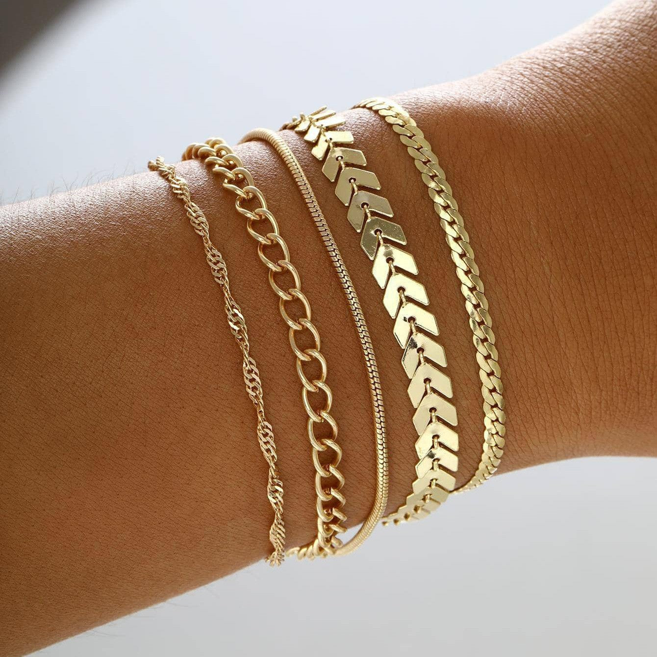 European and American cross-border simple five-piece bracelet men's hip hop niche metal chain set multi-layer chain simple bracelet