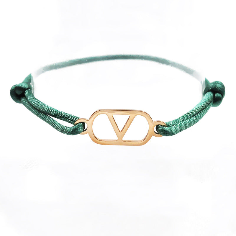 Cross-border source foreign trade hand-woven couple stainless steel Warren V bracelet hollow English letter bracelet adjustable