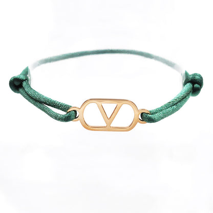 Cross-border source foreign trade hand-woven couple stainless steel Warren V bracelet hollow English letter bracelet adjustable