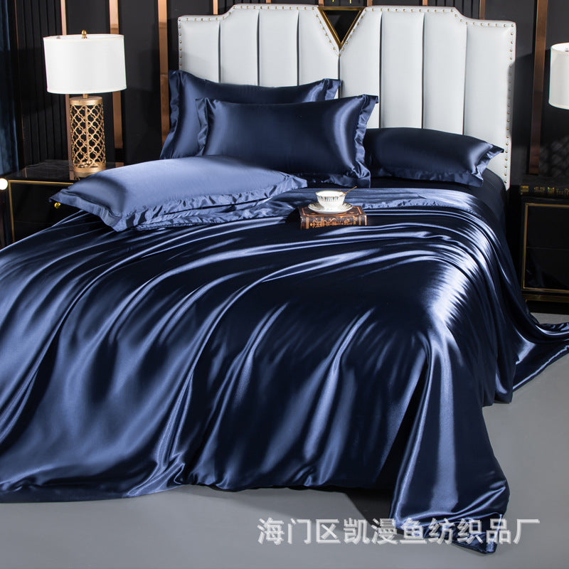 European-style satin four-piece set, Nantong City home textile wholesale, solid color silk silk duvet covers, bed sheets, covers, bedding