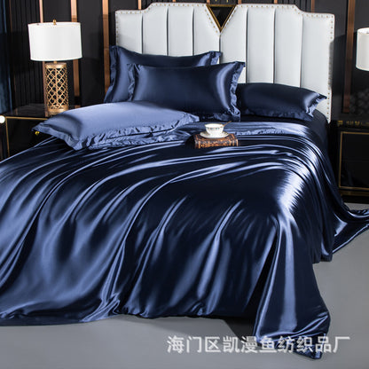 European-style satin four-piece set, Nantong City home textile wholesale, solid color silk silk duvet covers, bed sheets, covers, bedding