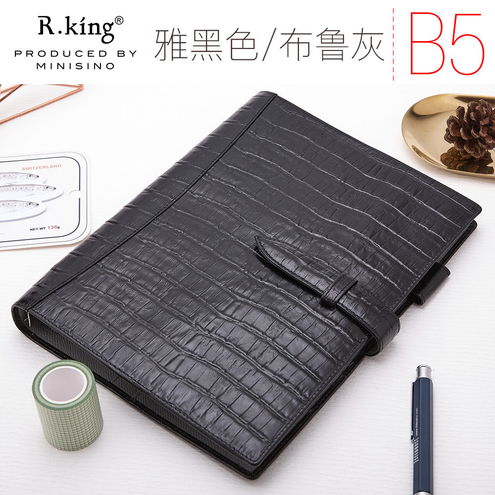 r.king Pinshi B5A5 loose-leaf crocodile pattern cowhide handbook, leather note, office stationery, business notebook