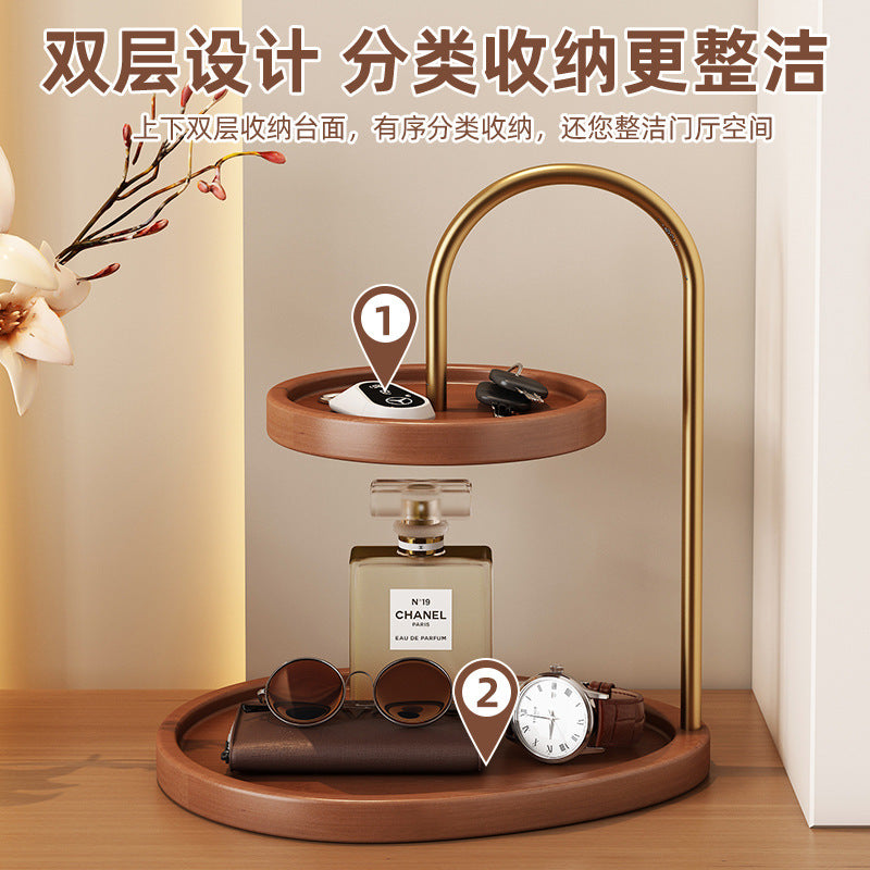 Storage display rack retro bedroom household bamboo and wood jewelry entrance aromatherapy key tray desktop bean storage