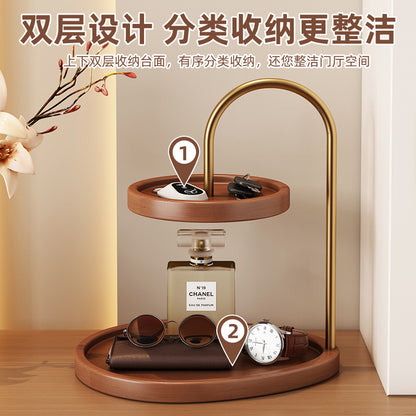 Storage display rack retro bedroom household bamboo and wood jewelry entrance aromatherapy key tray desktop bean storage