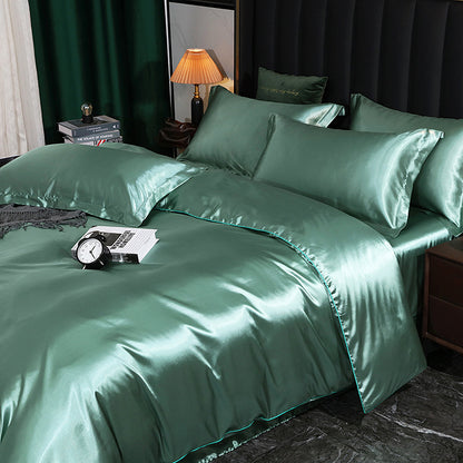 Luxury silk four-piece set double-sided mulberry silk satin quilt cover ice silk silk sheets bedding wholesale