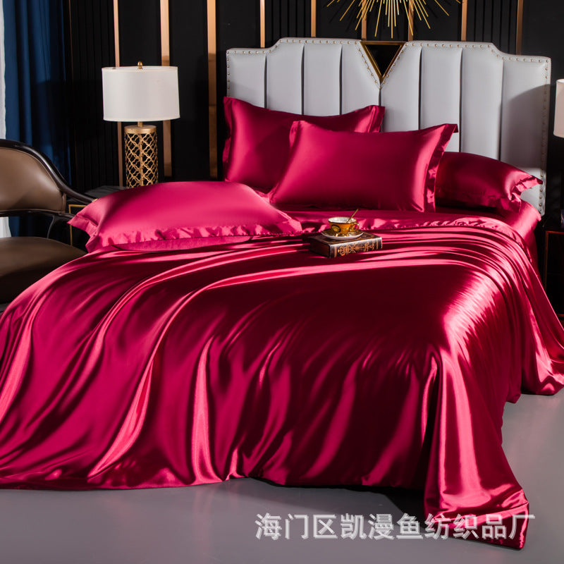 European-style satin four-piece set, Nantong City home textile wholesale, solid color silk silk duvet covers, bed sheets, covers, bedding