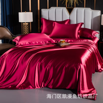 European-style satin four-piece set, Nantong City home textile wholesale, solid color silk silk duvet covers, bed sheets, covers, bedding