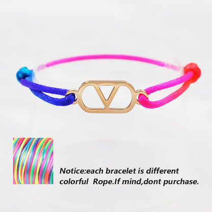 Cross-border source foreign trade hand-woven couple stainless steel Warren V bracelet hollow English letter bracelet adjustable