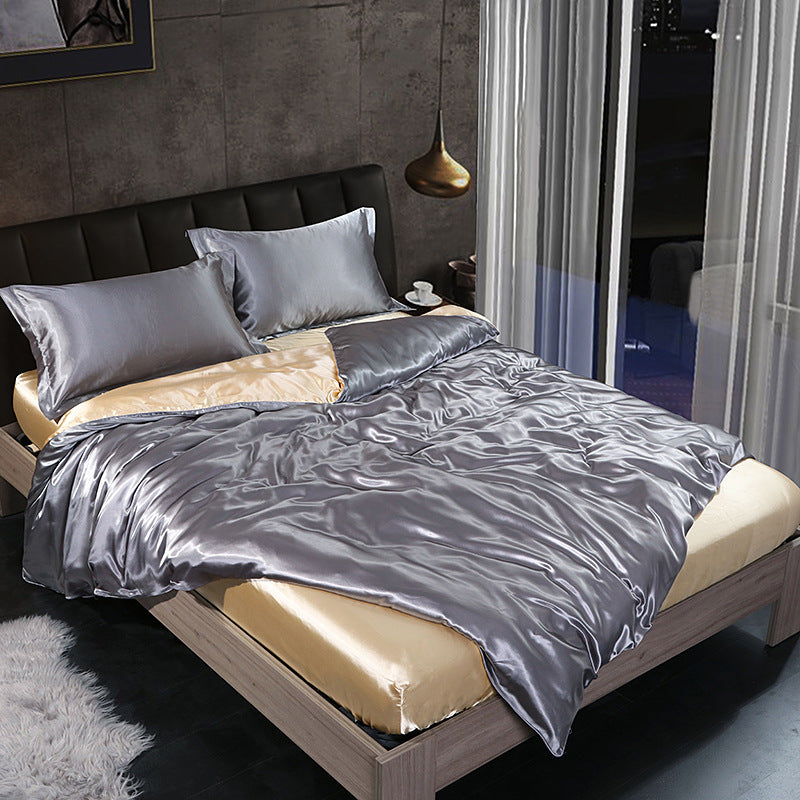 Luxury silk four-piece set double-sided mulberry silk satin quilt cover ice silk silk sheets bedding wholesale