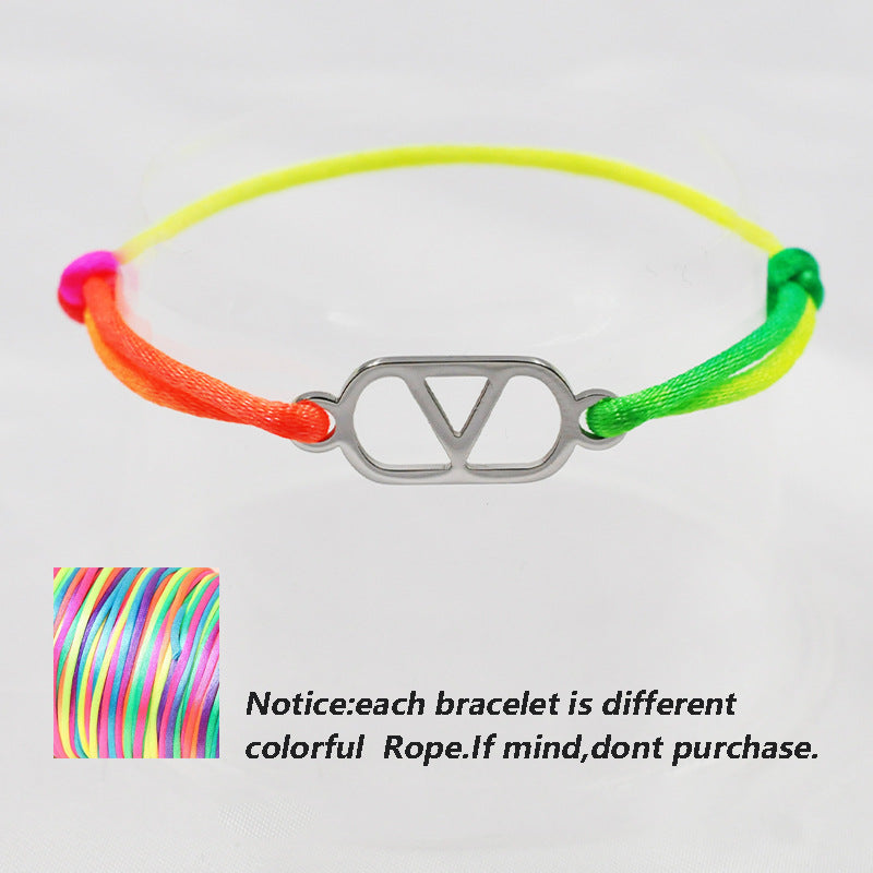 Cross-border source foreign trade hand-woven couple stainless steel Warren V bracelet hollow English letter bracelet adjustable