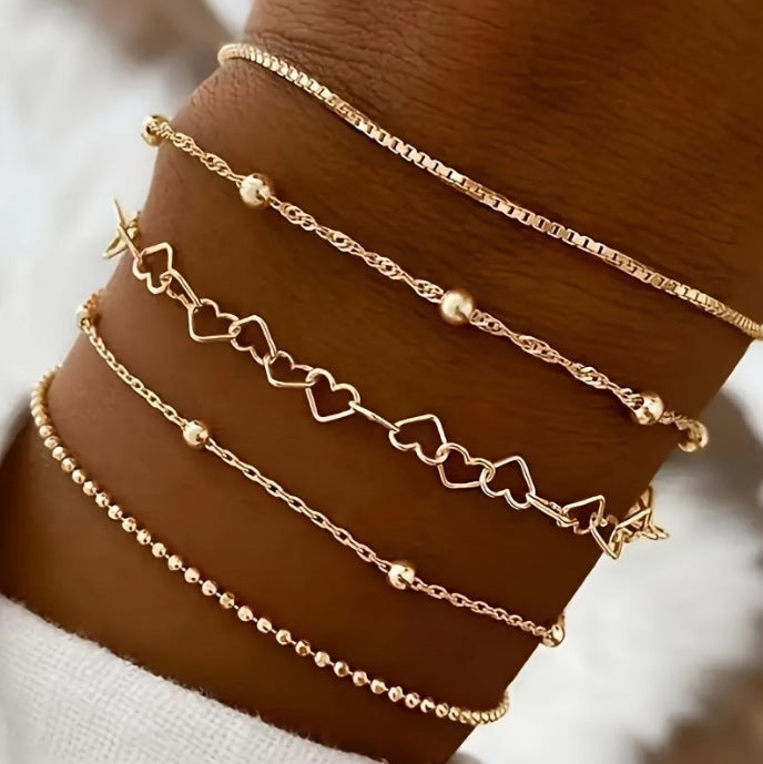 European and American cross-border simple five-piece bracelet men's hip hop niche metal chain set multi-layer chain simple bracelet