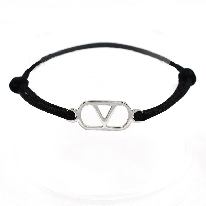 Cross-border source foreign trade hand-woven couple stainless steel Warren V bracelet hollow English letter bracelet adjustable