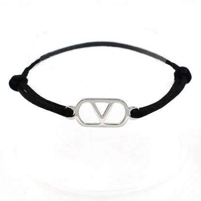 Cross-border source foreign trade hand-woven couple stainless steel Warren V bracelet hollow English letter bracelet adjustable