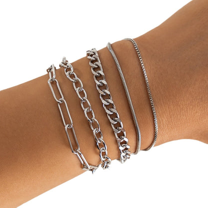 European and American cross-border simple five-piece bracelet men's hip hop niche metal chain set multi-layer chain simple bracelet