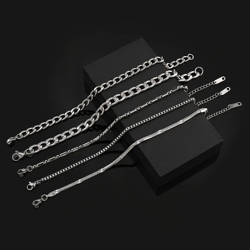temu explosive stainless steel bracelet fashion men's bracelet set Cuban chain hip hop style titanium steel jewelry manufacturer
