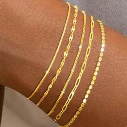 European and American cross-border simple five-piece bracelet men's hip hop niche metal chain set multi-layer chain simple bracelet
