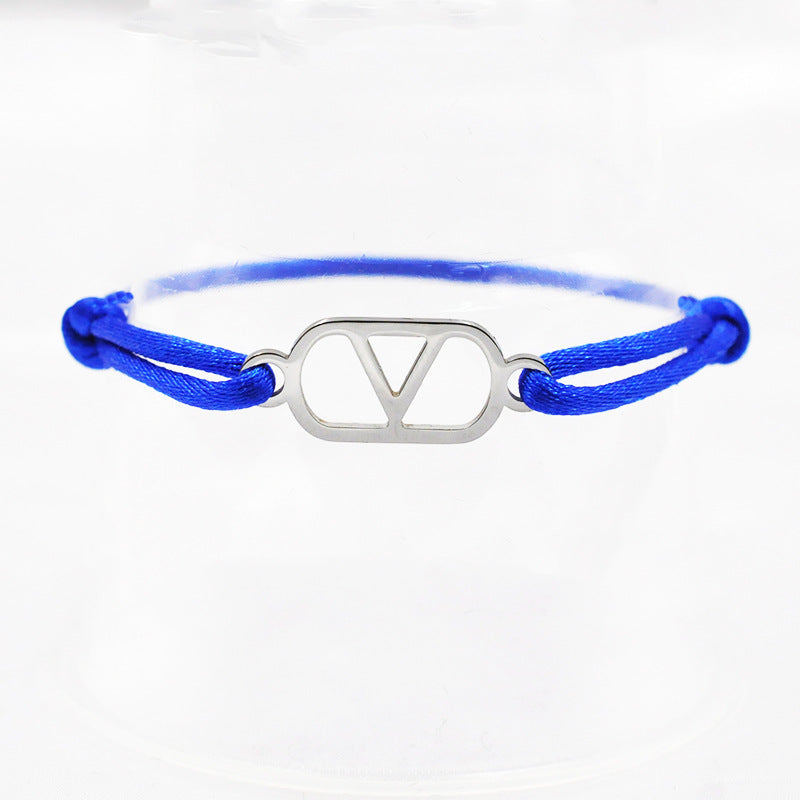 Cross-border source foreign trade hand-woven couple stainless steel Warren V bracelet hollow English letter bracelet adjustable