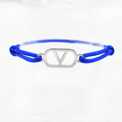 Cross-border source foreign trade hand-woven couple stainless steel Warren V bracelet hollow English letter bracelet adjustable