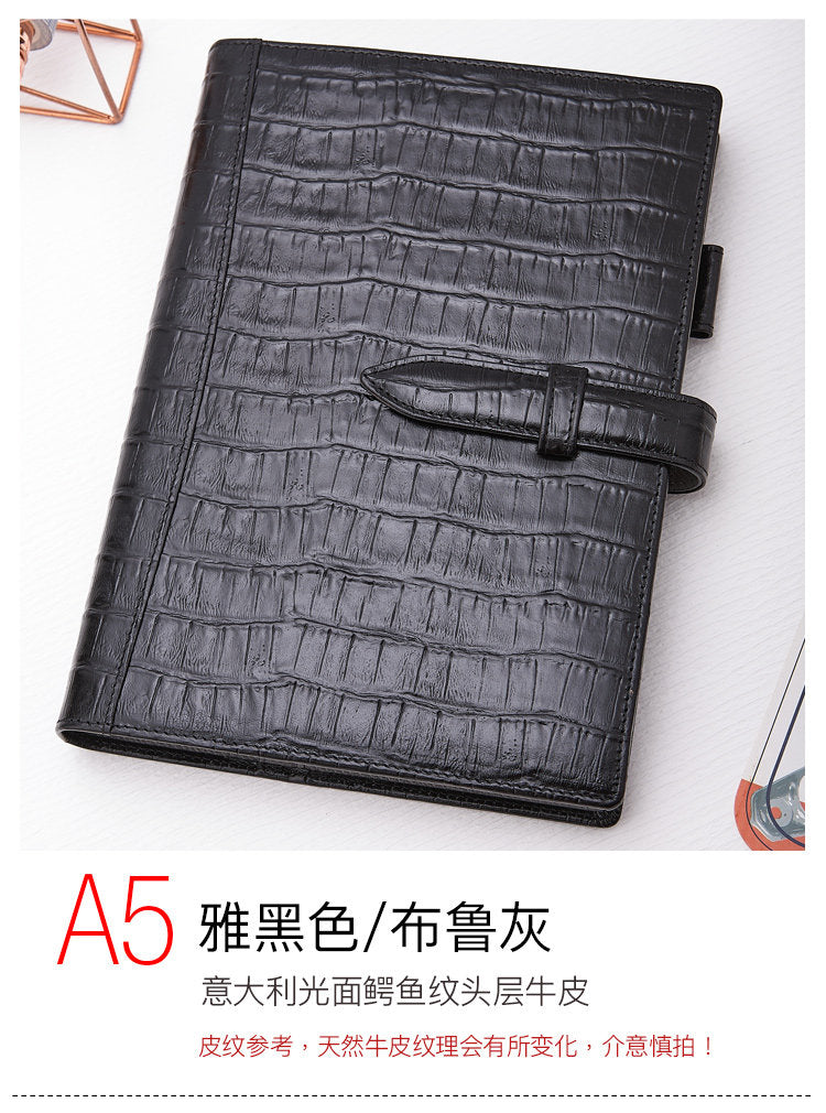 r.king Pinshi B5A5 loose-leaf crocodile pattern cowhide handbook, leather note, office stationery, business notebook