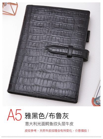 r.king Pinshi B5A5 loose-leaf crocodile pattern cowhide handbook, leather note, office stationery, business notebook