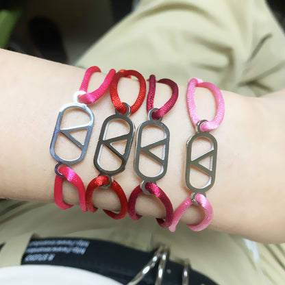 Cross-border source foreign trade hand-woven couple stainless steel Warren V bracelet hollow English letter bracelet adjustable