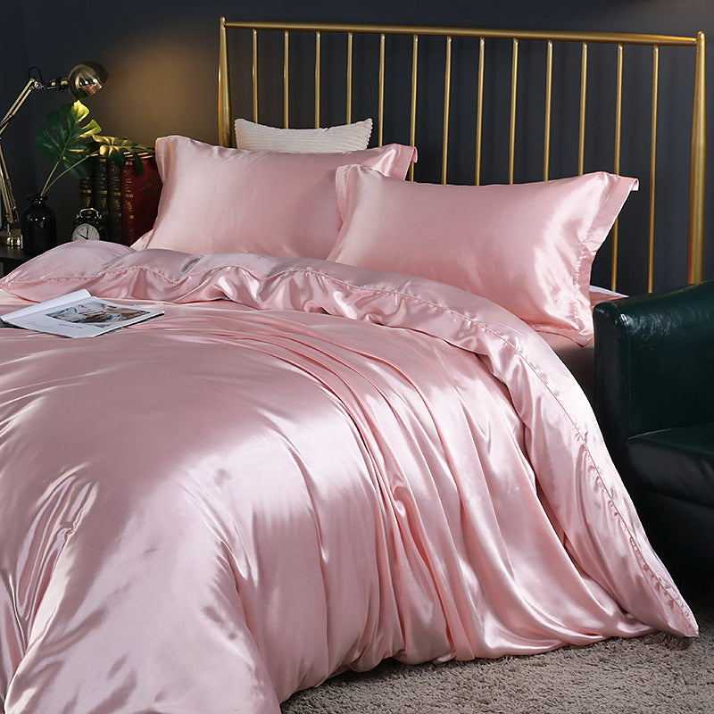 Luxury silk four-piece set double-sided mulberry silk satin quilt cover ice silk silk sheets bedding wholesale